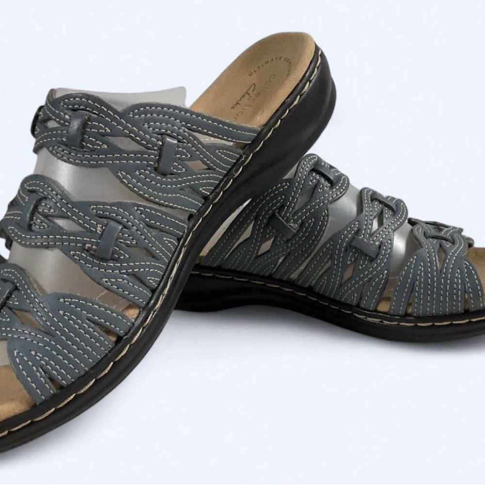 Clarks Collection Women's Grey Braided Slip-On Sandals Size 8